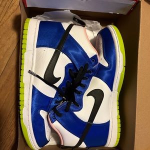 Blue satin Nike Dunk High tops